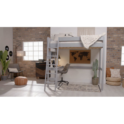 Harriet Bee Calio Twin Solid Wood Platform Loft Bed with Built-in-Desk